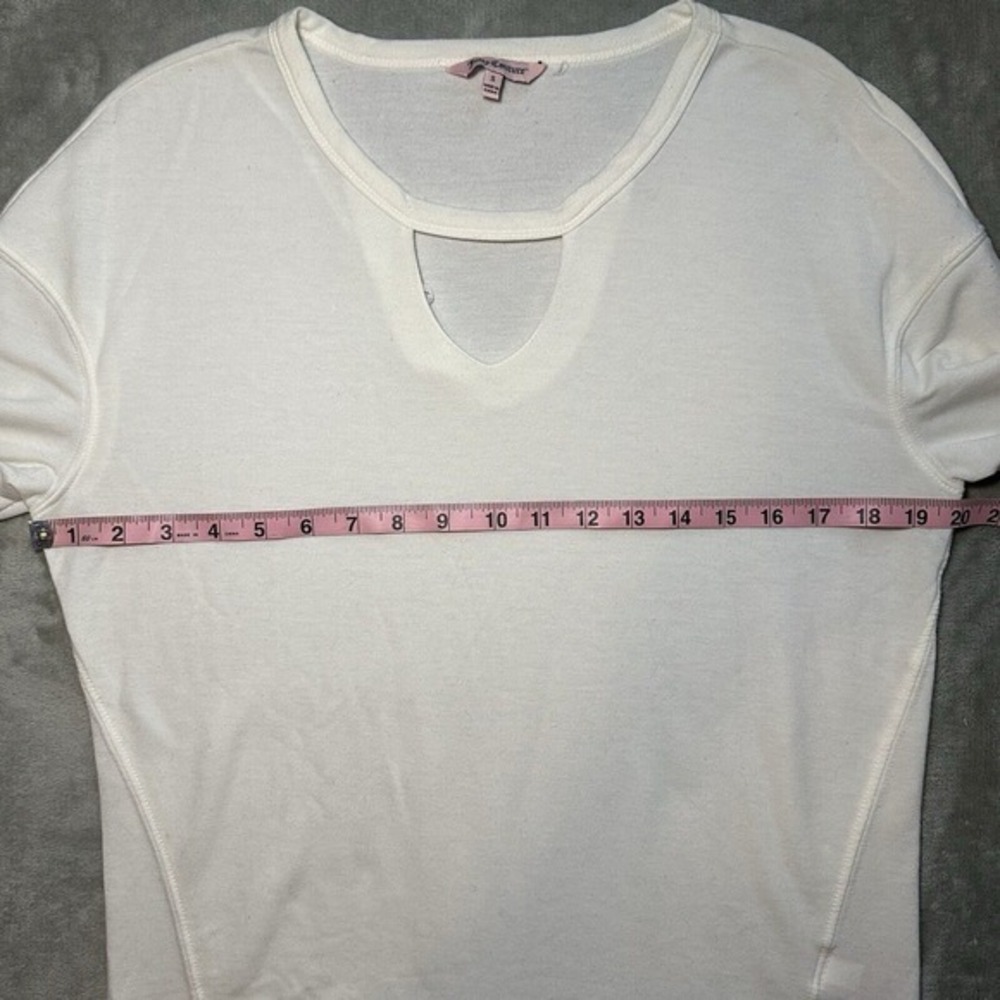 Juicy Couture Shirt Women Size S White Key‎ Hole Neck Preppy Academia Stretch - Picture 6 of 11